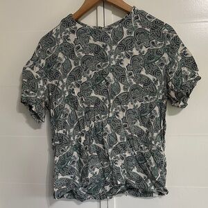 H&M Paisley Print Short Sleeve Top - Green and White